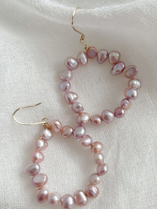 Purple pearl hoop earrings, purple pearl earrings set, natural pearls