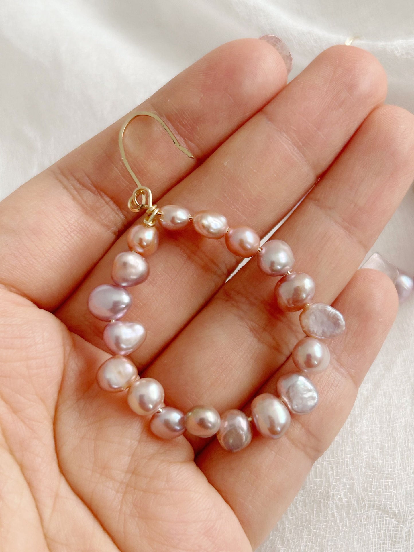 Purple pearl hoop earrings, purple pearl earrings set, natural pearls