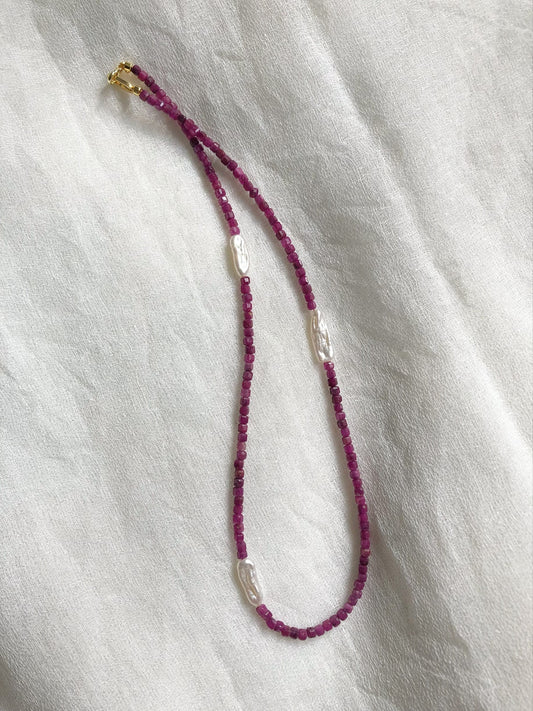 Natural Ruby necklace, freshwater pearls, choker
