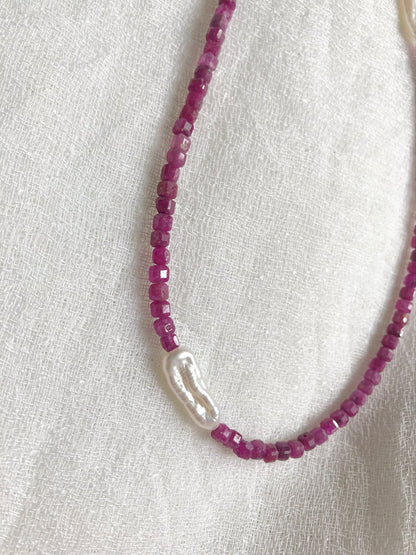 Natural Ruby necklace, freshwater pearls, choker