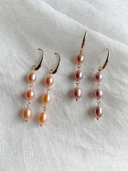 Purple pearl ear drop, freshwater pearl earrings, pink pearl ear drop
