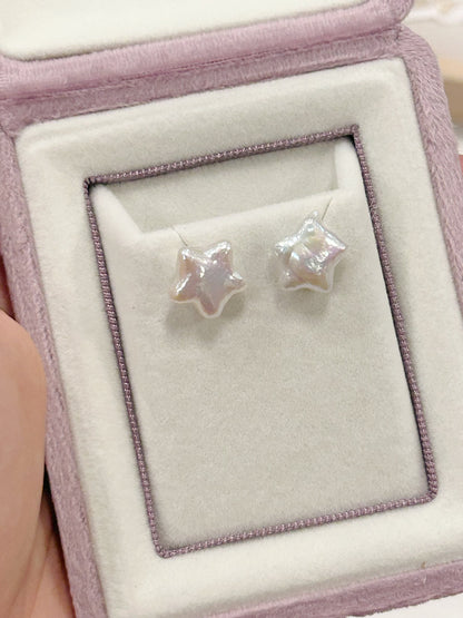 Star pearl ear stud, freshwater pearls, baroque pearl