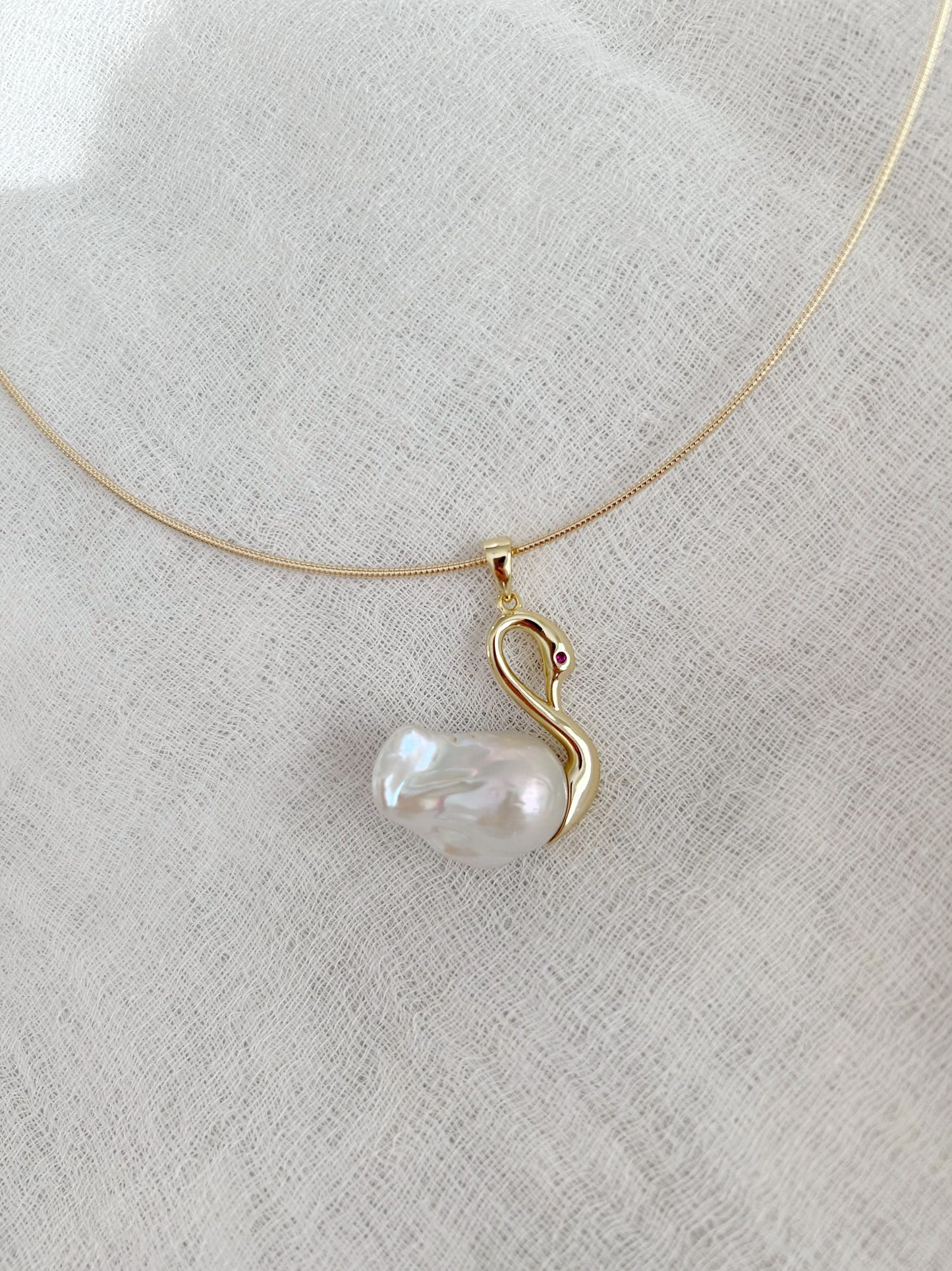 Silver Swan baroque necklace, freshwater pearl pendant