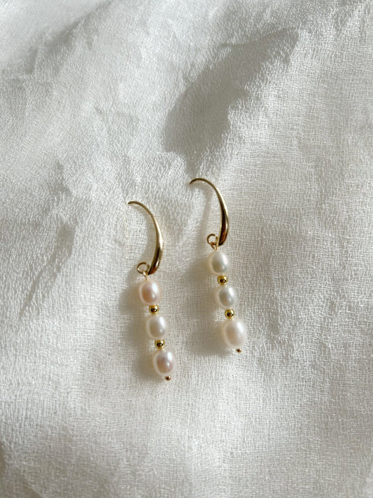 Triple pearl ear drop, freshwater pearl earrings