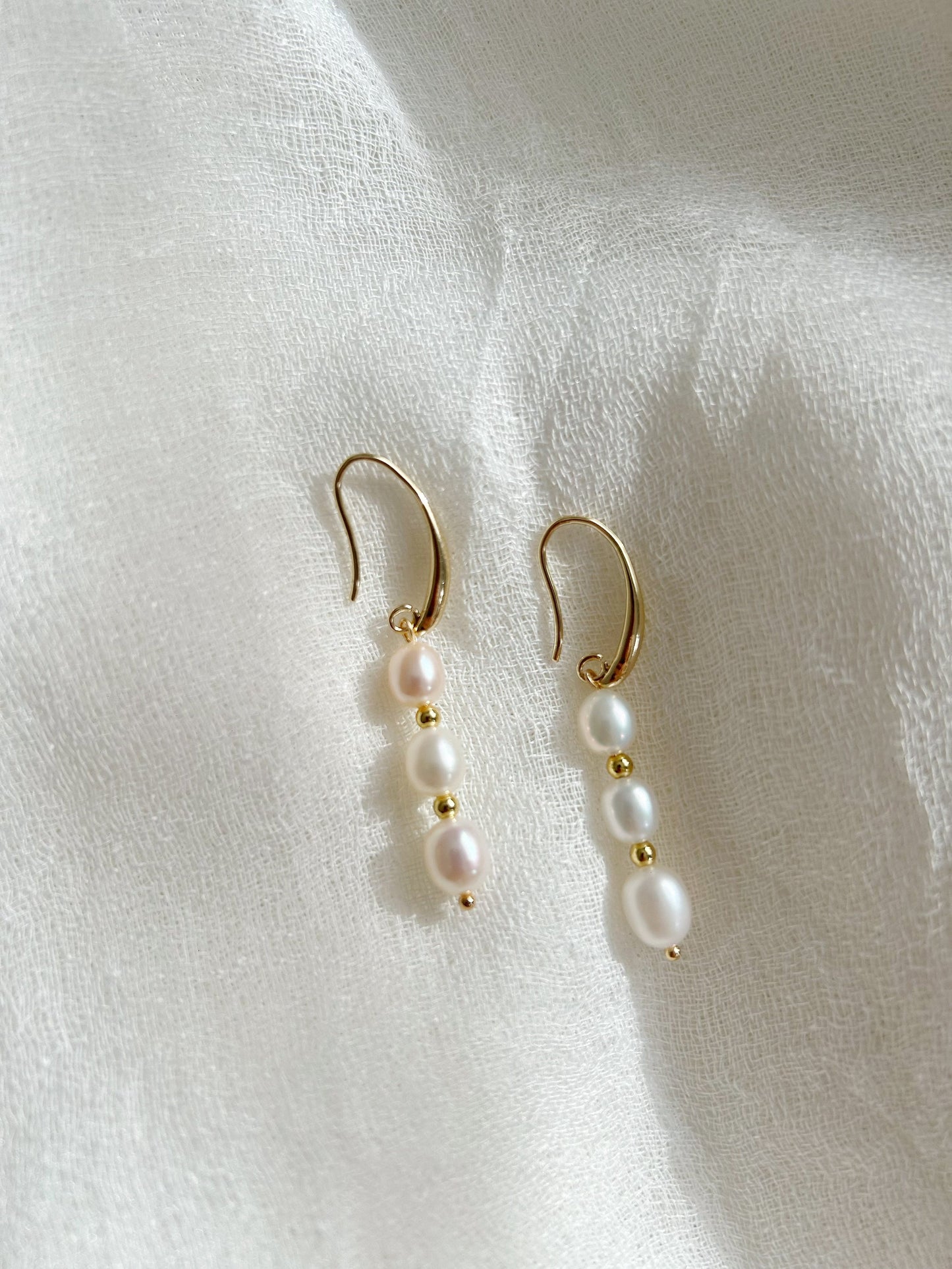 Triple pearl ear drop, freshwater pearl earrings