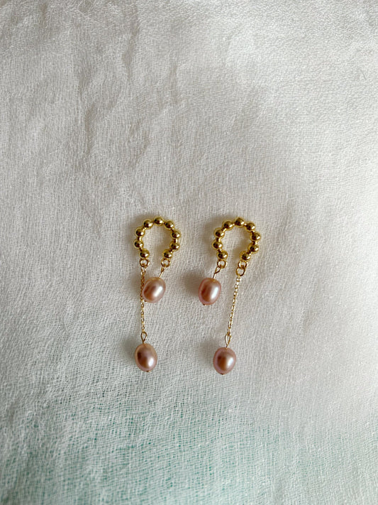 Pink pearl ear drop, freshwater pearl earrings, high luster pink pearls