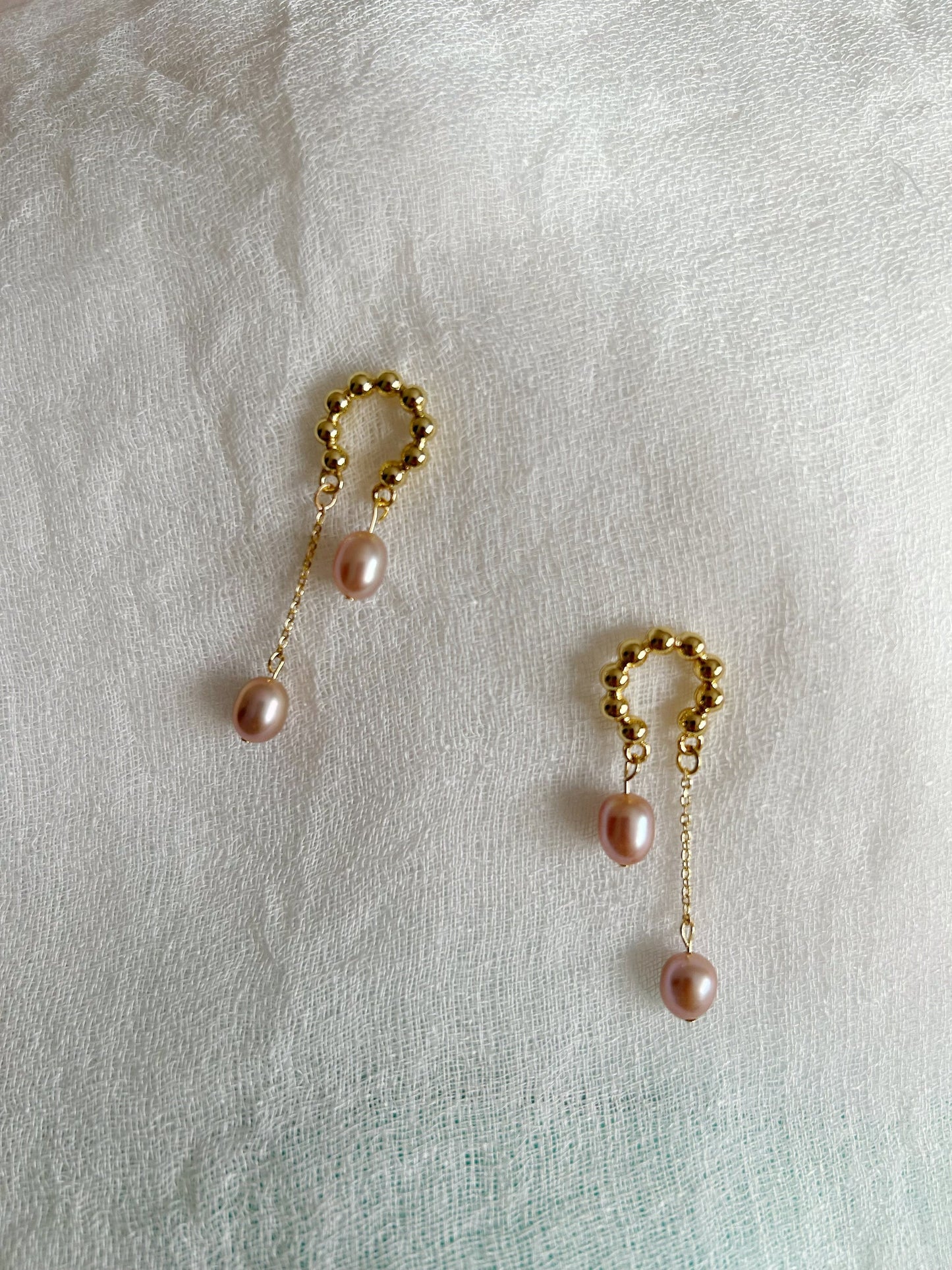 Pink pearl ear drop, freshwater pearl earrings, high luster pink pearls