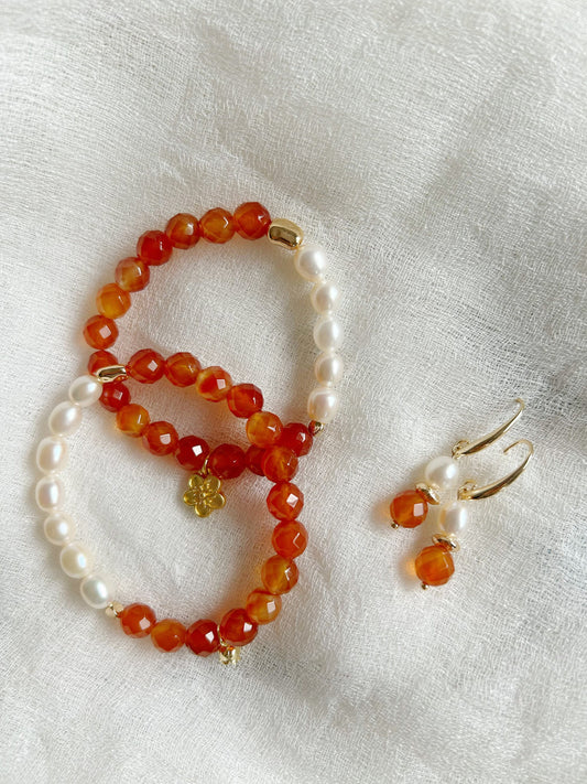 Pearl and Gemstone Gift Set, Dainty agate gemstone bracelet
