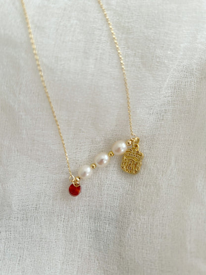 Year of dragon gold plated charm, Freshwater pearl necklace, 2024 lucky necklaces, Lunar New Year gift set