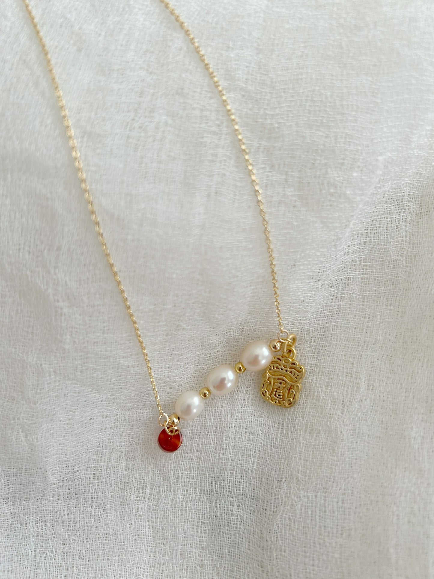 Year of dragon gold plated charm, Freshwater pearl necklace, 2024 lucky necklaces, Lunar New Year gift set