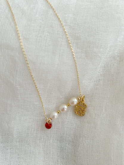 Year of dragon gold plated charm, Freshwater pearl necklace, 2024 lucky necklaces, Lunar New Year gift set