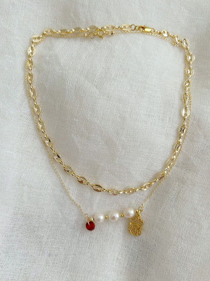 Year of dragon gold plated charm, Freshwater pearl necklace, 2024 lucky necklaces, Lunar New Year gift set