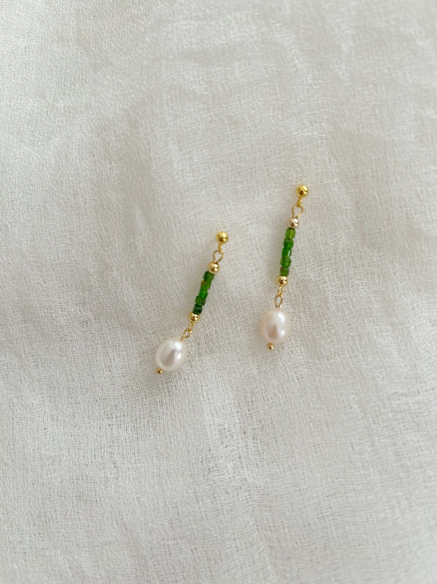 Green pyroxene Pearl earrings, natural green augite earrings, Natural gemstone ear drop