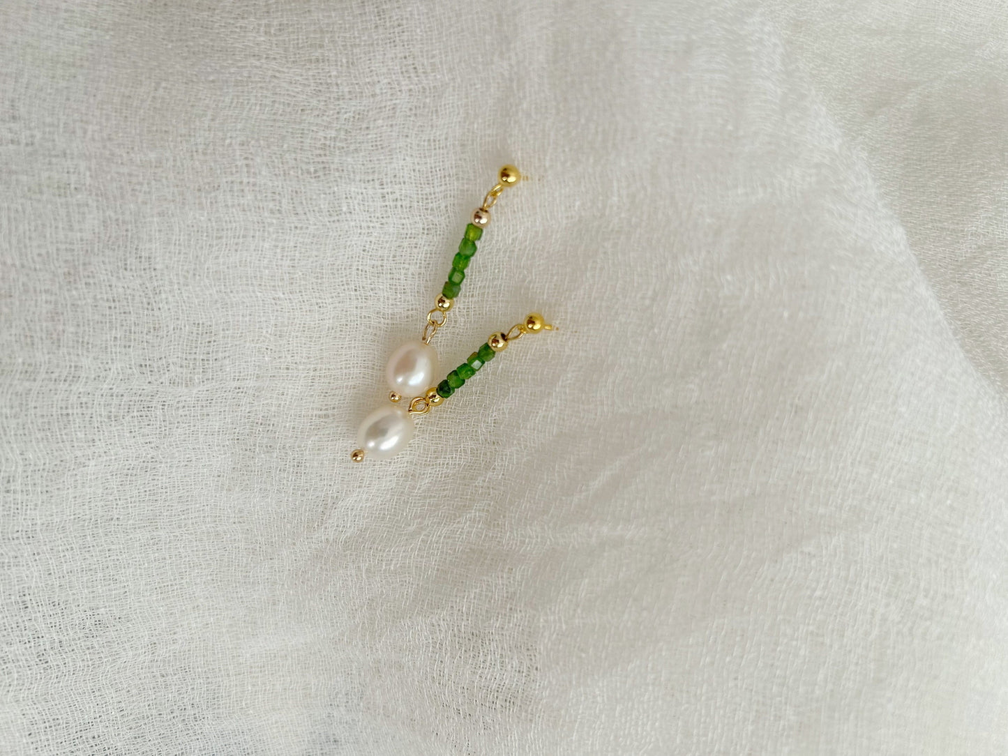 Green pyroxene Pearl earrings, natural green augite earrings, Natural gemstone ear drop