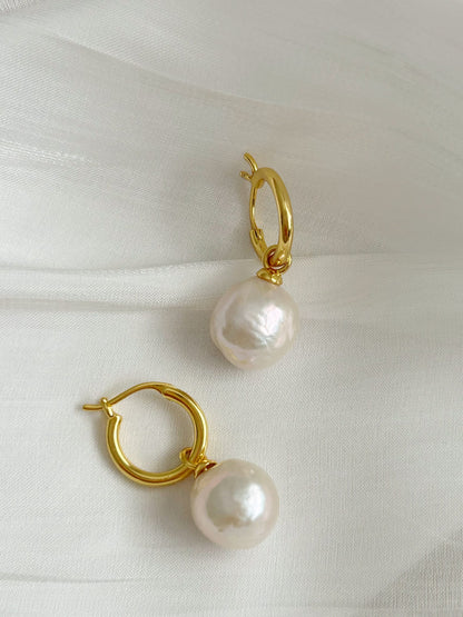 10mm Baroque pearl Ear drop, French closure earrings, 14k gold plated on silver