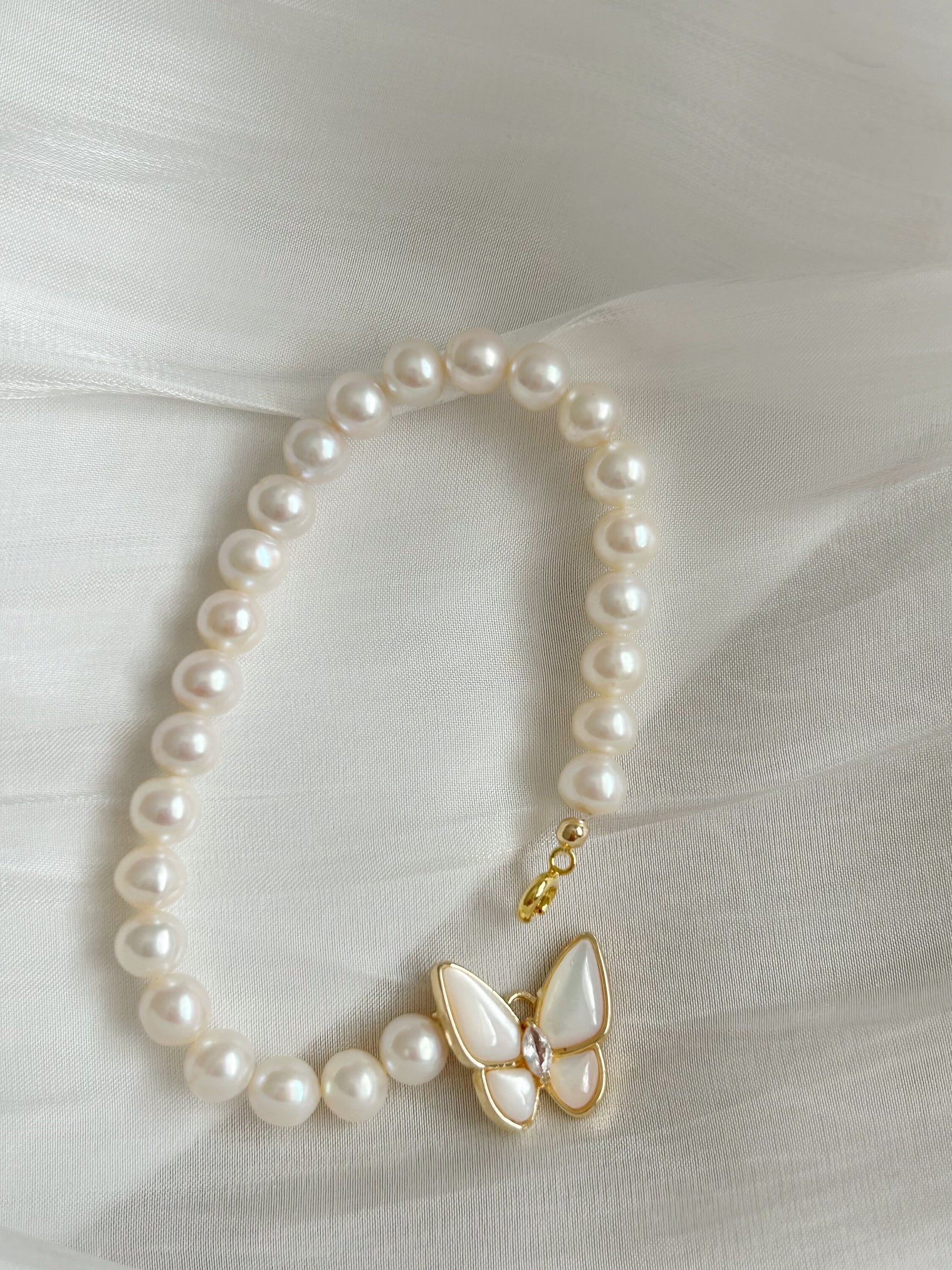 Mother pearl butterfly freshwater Pearl bracelets, 5-6mm near round freshwater Pearl bracelets, high luster pearls