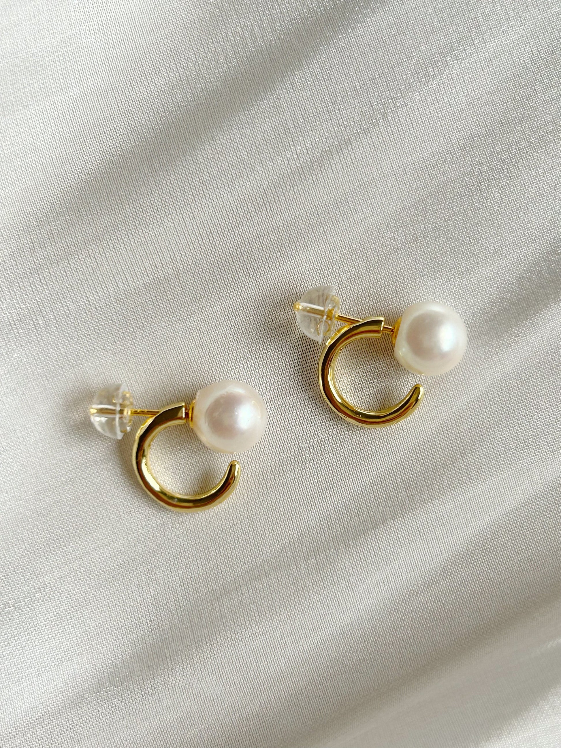 AK pearl ear stud, Two-way wearing ear stud, silver pearl earrings