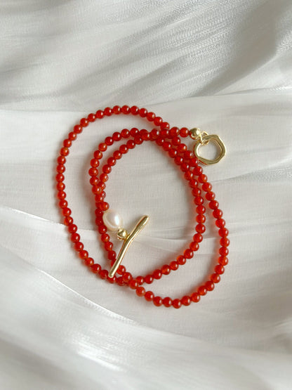 3mm Red Agate choker, Natrual gemstone necklace