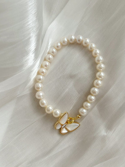 Mother pearl butterfly freshwater Pearl bracelets, 5-6mm near round freshwater Pearl bracelets, high luster pearls