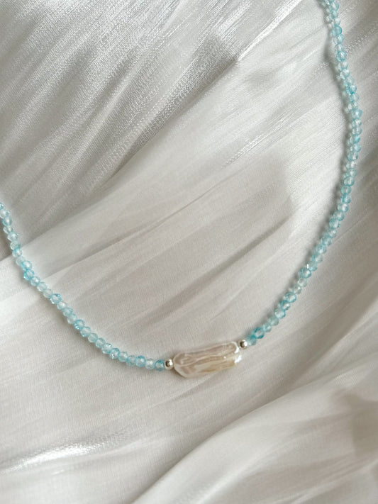 Natrual blue Topaz necklace, natrual gemstone choker